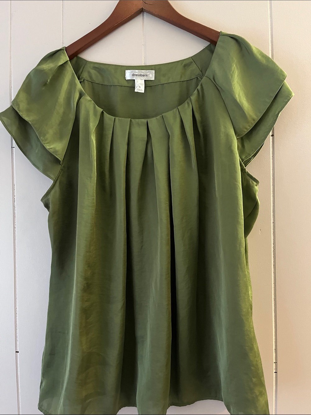 dressbarn Olive Pleated Flutter Sleeve Blouse